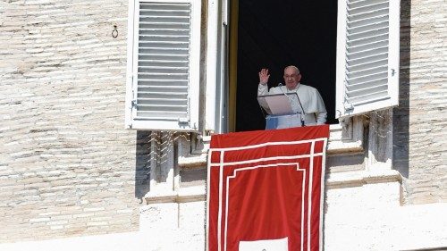 Pope Francis leads the Regina Caeli prayer from his office window overlooking Saint Peter's Square ...
