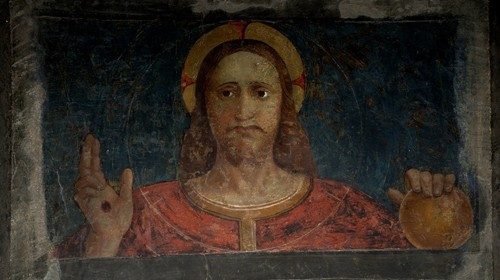 Cola dell’Amatrice, Segnender Christus, 1520-30 circa, abgenommenes Fresko aus der Kirche Santa Margherita, Pinacoteca Civica, Ascoli Piceno