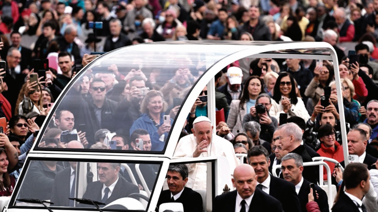 Pope Francis arrives to lead his weekly general audience at St.Peter's square in the Vatican on ...