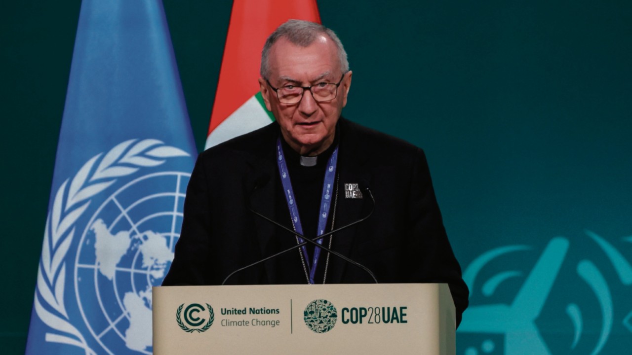 Vatican's Secretary of State Cardinal Pietro Parolin speaks during the High-Level Segment for Heads ...