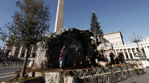 A general view of the nativity scene at Saint Peter's Square, at the Vatican, December 10, 2023. ...