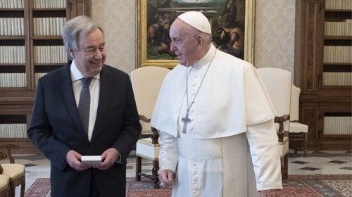 Pope Francis with the Secretary-General of the United Nations on 20 December 2019