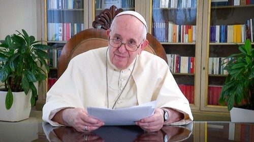 This handout photo courtesy of TED shows Pope Francis speaking at Countdown Global Launch 2020 on ...