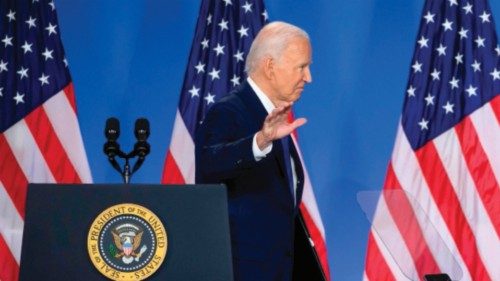 (FILES) US President Joe Biden gestures as he leaves after speaking at a press conference at the ... (FILES) US President Joe Biden gestures as he leaves after speaking at a press conference at the ...