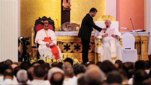 Pope Francis speaks during his visit at the Cathedral of the Immaculate Conception in Dili on ... Pope Francis speaks during his visit at the Cathedral of the Immaculate Conception in Dili on ...