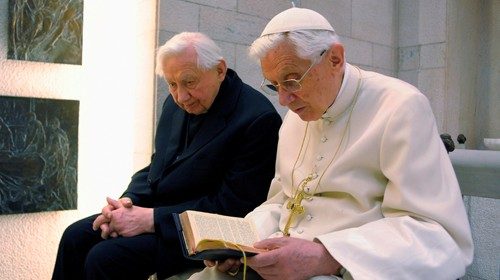 FILE PHOTO: Pope Benedict XVI prays with his brother Mons. Georg Ratzinger in his private chapel at ...