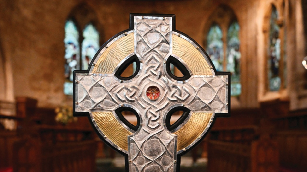 'The Cross of Wales' is displayed for a photograph ahead of a ceremony to bless the Cross at Holy ...