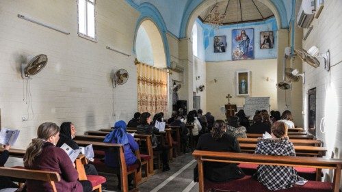 Christian worshippers attend a Saturday prayer service at the Syriac Catholic Church of the ...