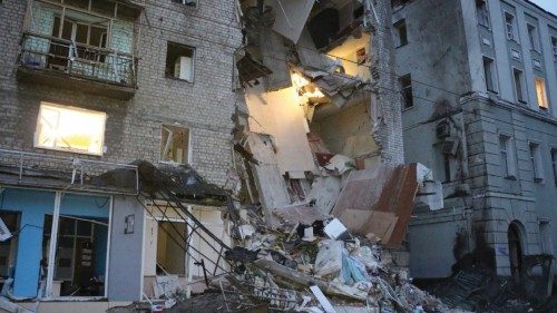 A general view of the residential buildings damaged by a missile strike, amid Russia's invasion of ...