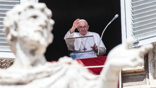 Pope Francis during the Angelus, traditional Sunday's prayer, in St. Peter's Square, Vatican City, ...