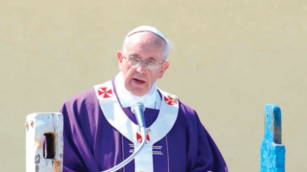 Pope Francis during the Mass in Lampedusa Island, south Italy, 08 July 2013. Pope Francis arrives in ...