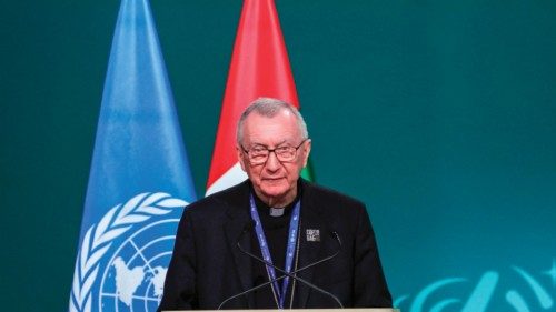 Vatican's Secretary of State Cardinal Pietro Parolin speaks during the High-Level Segment for Heads ...
