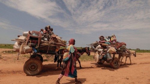 FILE PHOTO: A Sudanese woman, who fled the conflict in Murnei in Sudan's Darfur region, walks beside ...