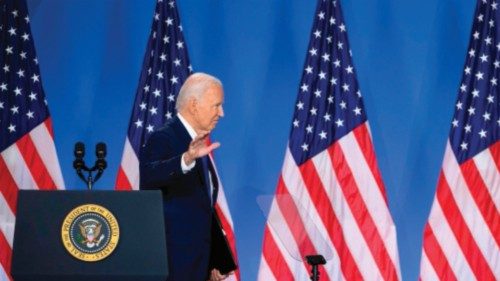 (FILES) US President Joe Biden gestures as he leaves after speaking at a press conference at the ... (FILES) US President Joe Biden gestures as he leaves after speaking at a press conference at the ...