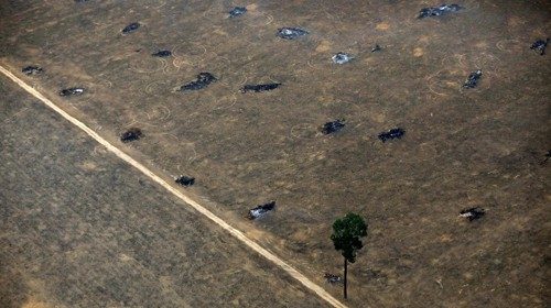 An aerial view shows a deforested plot of the Amazon near Porto Velho, Rondonia State, Brazil, ...