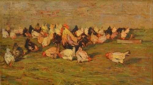 Giovanni Lomi, «Aia con galline»