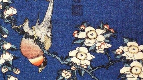 Katsushika Hokusai, «Cardellino e ciliegio piangente» (1832 circa, particolare)