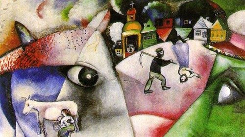 Marc Chagall, «Io e il mio villaggio» (1911, particolare) Marc Chagall, «Io e il mio villaggio» (1911, particolare)