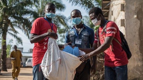 Agents show mosquito nets as they go door-to-door on April 28, 2020 in the Cotonou's district of ... Agents show mosquito nets as they go door-to-door on April 28, 2020 in the Cotonou's district of ...