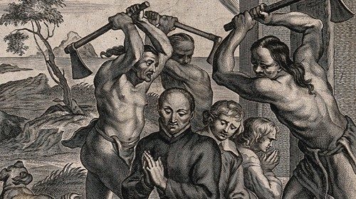 Il martirio di Jean de Brébeuf in un’antica stampa Il martirio di Jean de Brébeuf in un’antica stampa