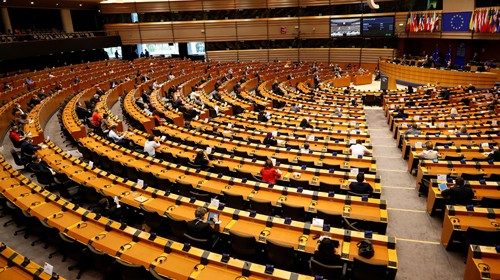 Members of the European Parliament are seen during a plenary session on a new proposal for the EU's ...