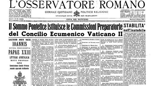 «L’Osservatore Romano» del 5 giugno 1960 con il testo del Motu proprio di Giovanni XXIII che istituisce il Segretariato per l’unità dei cristiani