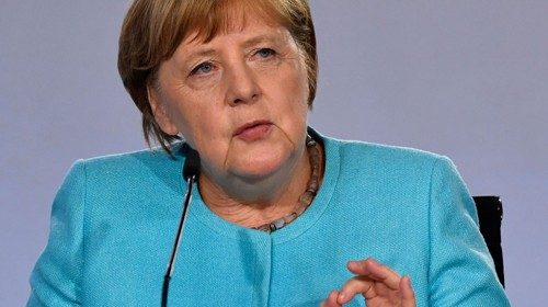 German Chancellor Angela Merkel addresses a press conference on late June 3, 2020 at the Chancellery ... German Chancellor Angela Merkel addresses a press conference on late June 3, 2020 at the Chancellery ...