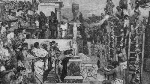Particolare di una riproduzione del celebre dipinto «Le torce di Nerone», eseguito tra il 1874 e il 1876 da Henryk Siemiradzki (1843-1902) e conservato nel Museo nazionale di Cracovia