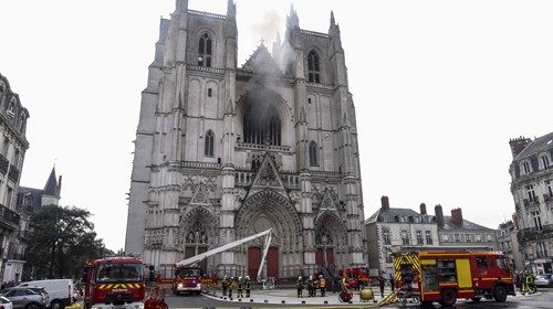 Firefighters are at work to put out a fire at the Saint-Pierre-et-Saint-Paul cathedral in Nantes, ... Firefighters are at work to put out a fire at the Saint-Pierre-et-Saint-Paul cathedral in Nantes, ...