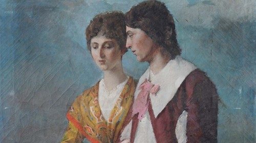Anonimo, «Lucia e Renzo» (XX secolo). Con «I Promessi Sposi» due poveri hanno la prima apparizione in un testo di rilievo della lingua italiana Anonimo, «Lucia e Renzo» (XX secolo). Con «I Promessi Sposi» due poveri hanno la prima apparizione in un testo di rilievo della lingua italiana