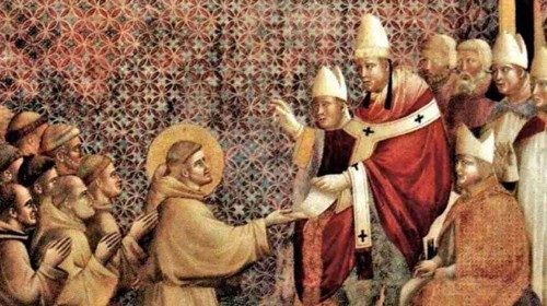 Innocenzo III conferma la Regola francescana (particolare degli affreschi della basilica superiore di Assisi attribuiti a Giotto, 1295-1299)