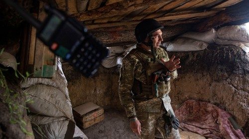 A Ukrainian serviceman is seen at a position on the front line near the town of Novotoshkivske in ...