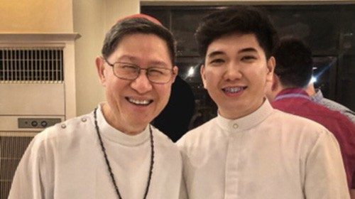 Cardinal Luis Antonio Gokim Tagle (left) with the young seminarian Enrico Macrohon