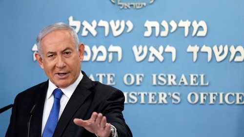 Israeli Prime Minister Benjamin Netanyahu gives a press conference in Jerusalem on August 13, 2020. ...