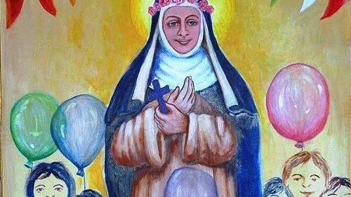 Una originale raffigurazione della santa in un quadro della parrocchia a lei dedicata nella diocesi argentina di Quilmes (particolare)