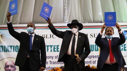 Sudan's Sovereign Council Chief General Abdel Fattah al-Burhan, South Sudan's President Salva Kiir, ...