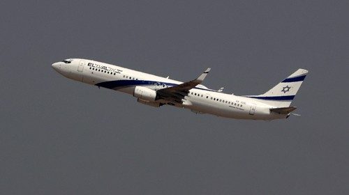 A picture taken on August 31, 2020, shows the El Al's airliner, which will carry a US-Israeli ...