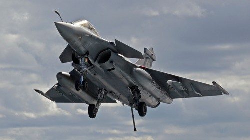 (FILES) This file photo taken on February 10, 2020 shows a French Rafale fighter jet approaching to ... (FILES) This file photo taken on February 10, 2020 shows a French Rafale fighter jet approaching to ...