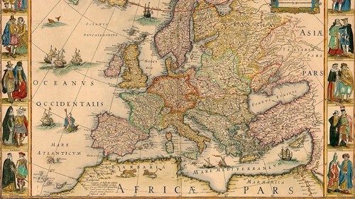 Antica mappa dell’Europa e del Mediterraneo del cartografo olandese Willem Blaeu Antica mappa dell’Europa e del Mediterraneo del cartografo olandese Willem Blaeu