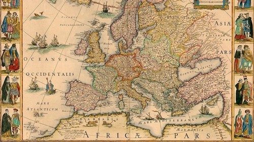 Antica mappa dell’Europa e del Mediterraneo del cartografo olandese Willem Blaeu