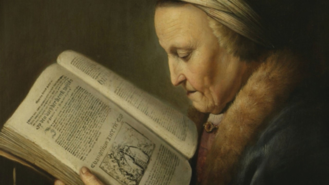 Gerard Dou Donna anziana che legge la Bibbia (ca. 1630) Rijkmuseum, Amsterdam (Wikipedia)