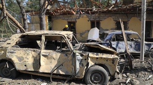 epa08729369 The view of destructions after alleged Armenian shelling attack in the town of Barda, ...