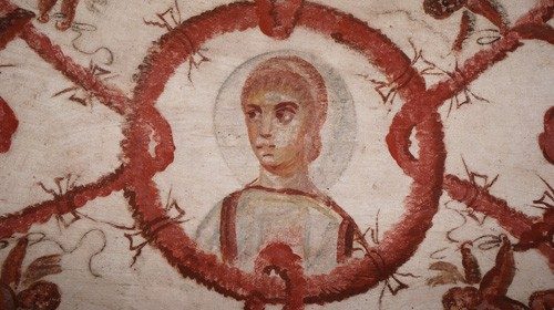 Ritratto di fanciulla, Cubicolo O, Ipogeo di via Dino Compagni (Roma, IV secolo) Ritratto di fanciulla, Cubicolo O, Ipogeo di via Dino Compagni (Roma, IV secolo)