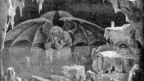 Gustave Doré, «Lucifero immobilizzato al centro del Cocito» (XIX secolo)