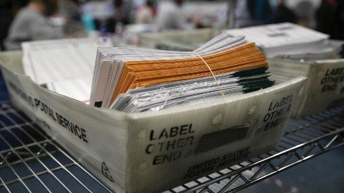 LANSING, MICHIGAN - NOVEMBER 03: Absentee ballots await counting at the Lansing city clerk's office ...