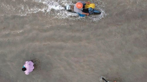 Areal view of a flooded street due to the heavy rains caused by Hurricane Eta, now degraded to a ...