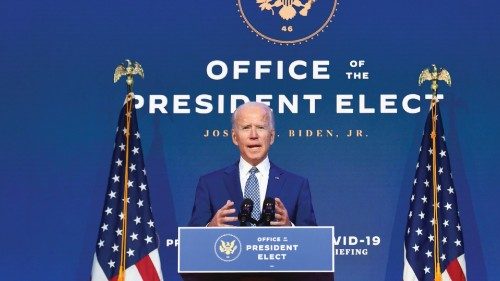 TOPSHOT - US President-elect Joe Biden delivers remarks at The Queen in Wilmington, Delaware, on ...