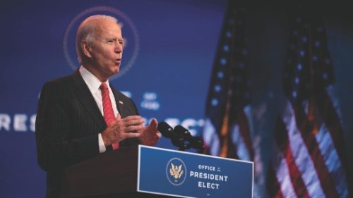 US President-elect Joe Biden speaks after a meeting with governors in Wilmington, DE, on November ...