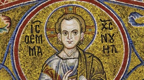 Duomo di Monreale, sottarco absidale: Gesù Cristo l'Emmanuele. I mosaici del Duomo vennero eseguiti ...