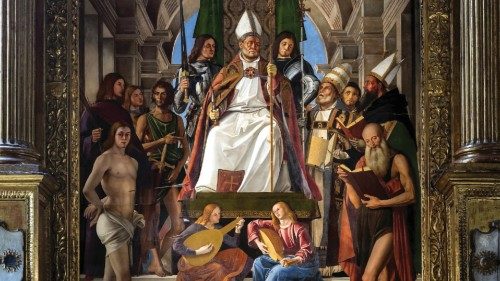 Alvise Vivarini e Marco Basaiti, «Pala di sant’Ambrogio » (basilica dei Frari a Venezia, 1503) Alvise Vivarini e Marco Basaiti, «Pala di sant’Ambrogio » (basilica dei Frari a Venezia, 1503)